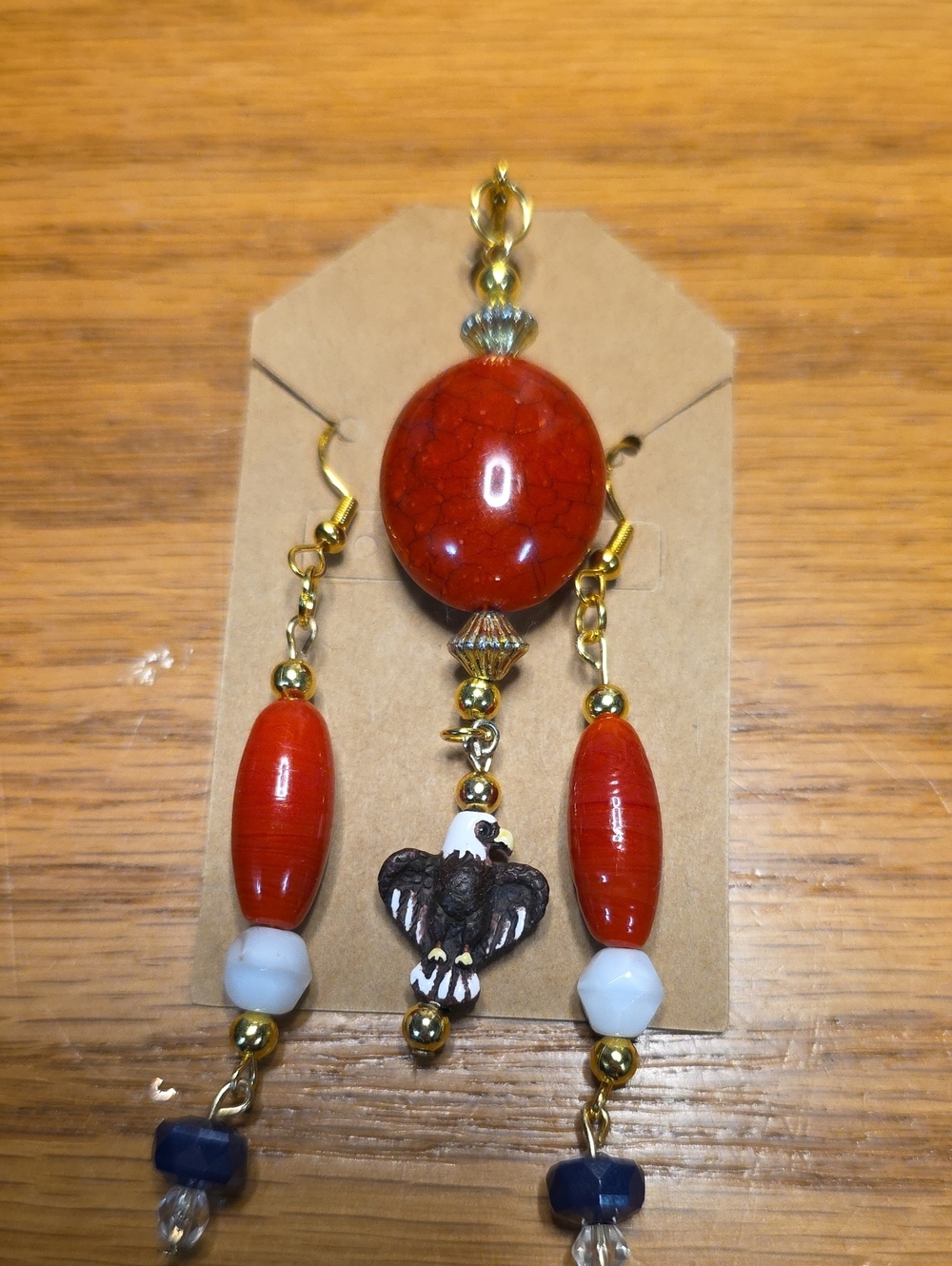 Red Beaded Drop Earrings and Eagle Necklave Charm